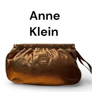 Anne Klein Calderon Shiny Bronze Metallic Leather Wristlet Vintage Clutch
